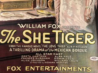 Rare Fox 1916 The Love Thief Greta Hartman Linen Backed Movie Poster 5