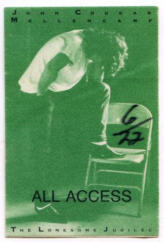 1987 John Cougar Mellencamp The Lonesome Jubilee All Access Pass Concert Tour