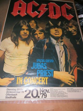Ac/dc Acdc Signed (psa/dna) Tour Poster Bon Scott Angus Young,  3 Not Jsa Vinyl