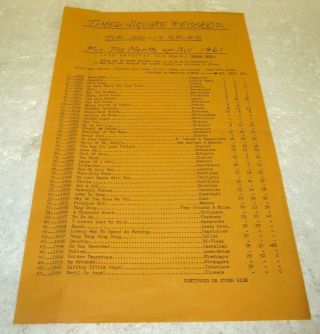 Times Square Records York Top 100 Music Survey Nov,  1961 Doo Wop