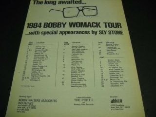 Bobby Womack Long Awaited Tour Dates With Sly Stone 1984 Promo Poster Ad
