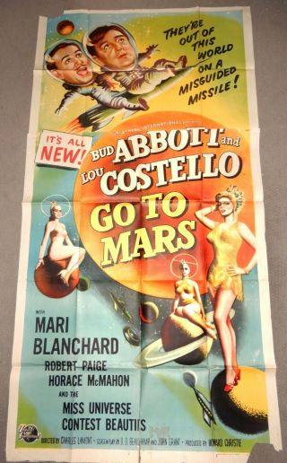 Vintage 3 Sheet Movie Poster 1951 Abbott & Costello Go To Mars