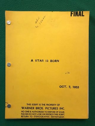 A Star Is Born 1954 Screenplay 1953 Draft Warner Bros.  Studio Judy Garland