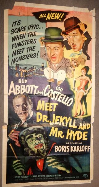 Vintage MOVIE POSTER 1953 Abbott & Costello Meet Dr.  Jekyll.  3 SHEET Universal 5