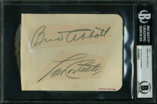 Bud Abbott & Lou Costello Authentic Signed 4.  5x5.  75 Cut Signatures Bas Slabbed