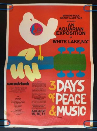 Woodstock 3 Days Peace Music Dove Guitar Vintage Poster 1970’s Pamphlet Skolnick