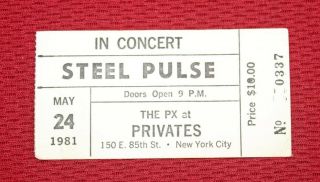 Orig.  1981 Steel Pulse (reggae) Px At Privates Nyc Concert Ticket