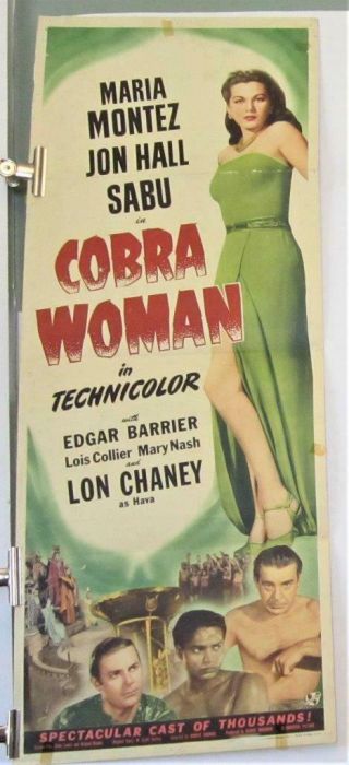 1944 Cobra Woman Insert Poster Maria Montez Jon Hall Sabu Lon Chaney