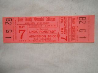1975 Linda Ronstadt Full Concert Ticket Duane County Coliseum