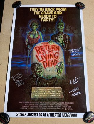 Return Of The Living Dead Movie Poster Signed By 4 Rare Horror