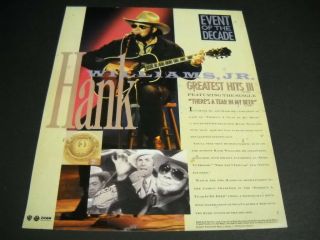 Hank Williams Jr.  Event Of The Decade Tear In My Beer 1989 Promo Poster Ad