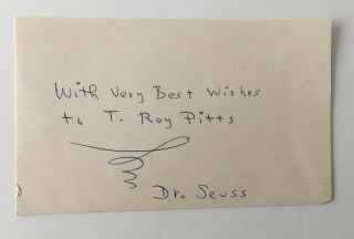 Dr.  Seuss Signed Autographed 3x5 Card Full Jsa Letter Theodor Geisel