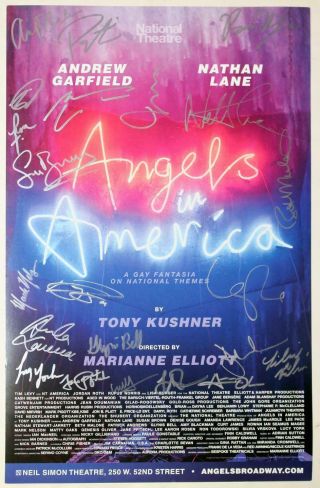 Angels In America Cast Andrew Garfield,  Lee Pace,  Nathan Lane Signed Poster