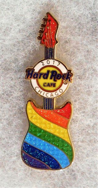 Hard Rock Cafe Chicago Rainbow Colored Guitar Pride Pin 93896