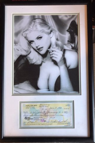 Anna Nicole Smith Vicki Lynn Smith Framed Autographed Signed Canceled Check