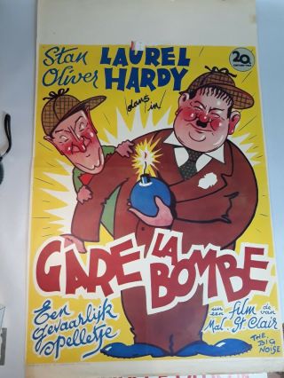 Rare Large Stan Laurel And Oliver Hardy The Big Noise Ger Poster 24 Inch By 15in