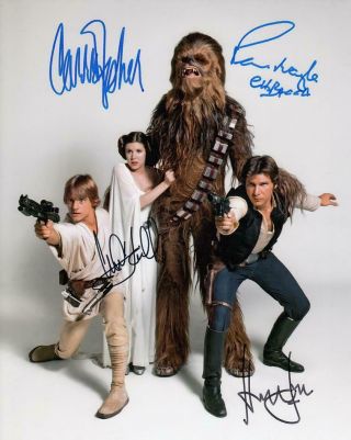 Peter Mayhew Carrie Fisher Harrison Ford Mark Hamill Signed 8x10 Photo Star Wars