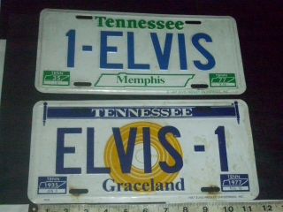2 Metal Elvis Presley License Plates From 1987,  Tennessee Memphis & Grace