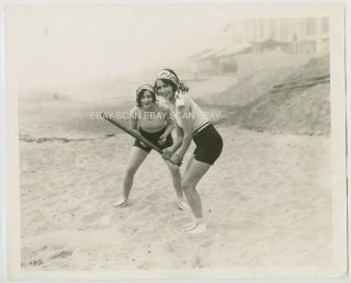 Joan Crawford Dorothy Sebastian Playing Baseball At Beach Vintage Photo 1929