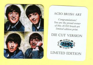 The Beatles John Lennon Ringo Etc Aceo Brush Art Die Cut Print Card /50 L 38