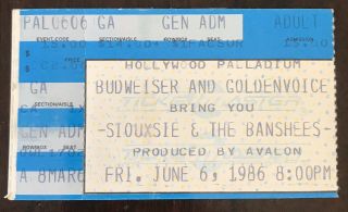 Siouxsie And The Banshees Concert Ticket Hollywood Palladium June 6th 1986