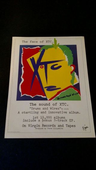 The Sound Of Xtc.  " Drums & Wires " 1979 Rare Print Promo Poster Ad