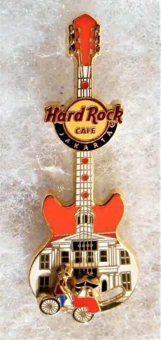 Hard Rock Cafe Jakarta Orange Guitar White Building Sliding Rickshaw Pin 78152