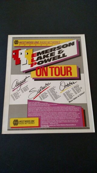 Emerson Lake & Powell On Tour (1986) Rare Print Promo Poster Ad
