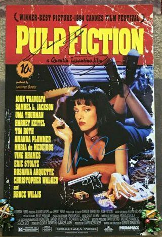 Pulp Fiction Poster Signed By John Travolta,  Uma Thurman & Quentin Tarantino