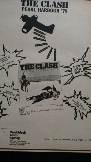 The Clash.  Pearl Harbour 1979 Promo Poster Ad