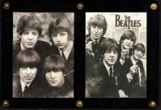 2 The Beatles Aceo Pencil Sketch Facs Autograph Sample Cards W/ Screwdown Holder