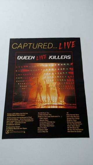 Queen " Live Killers " (1979) Rare Print Promo Poster Ad