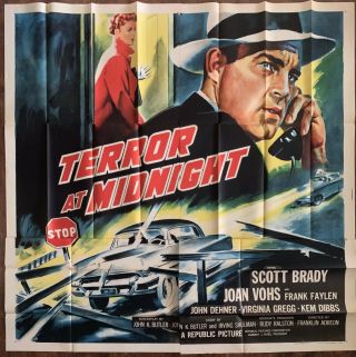 1956 Terror At Midnight 6sh Poster Scott Brady 6 Sheet Cool Car Vintage