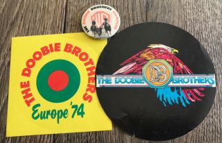 Doobie Brothers " Stampede " Promo Pinback,  Stickers Warner Bros Records 1974/75