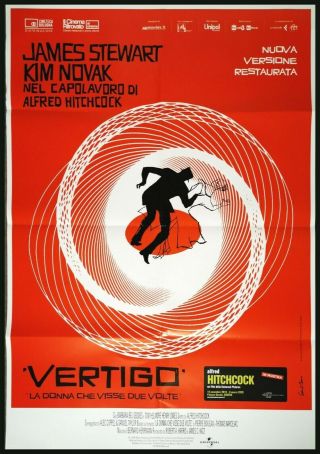 Vertigo Movie Poster 39x55 " 2sh Italian Hitchcock Novak Stewart Re - Rela