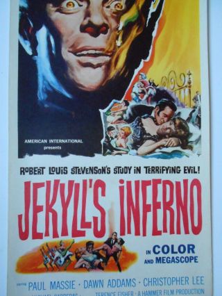 Jekyll ' s Inferno insert Hammer horror movie poster Two Faces of Dr Jekyll 3