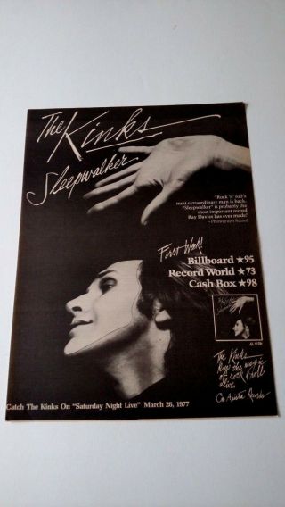 The Kinks " Sleepwalker " (1977) Rare Print Promo Poster Ad