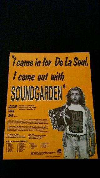 Soundgarden " Louder Than Love " (1989) Rare Print Promo Poster Ad