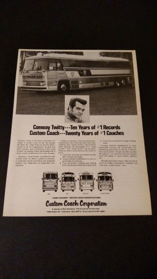 Conway Twitty & His Custom Coach Ad (1978) Rare Print Promo Poster Ad