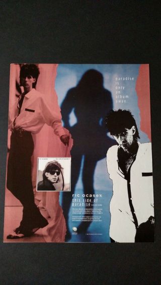 Ric Ocasek The Cars " This Side Of Paradise " Rare Print Promo Poster Ad
