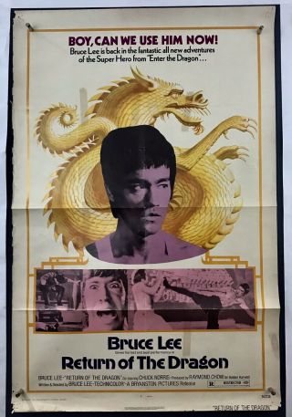 Return Of Dragon Movie Poster (good -) One Sheet 1974 Bruce Lee Martial Arts 4023
