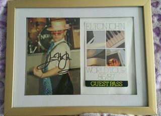 Elton John Hand Signed Autographed 3x5 Photo Framed Display,  Vip Pass