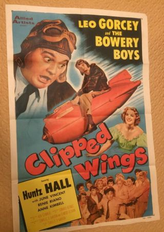 Ny Bowery Boys " Clipped Wings " 1953 Vintage Movie Poster -