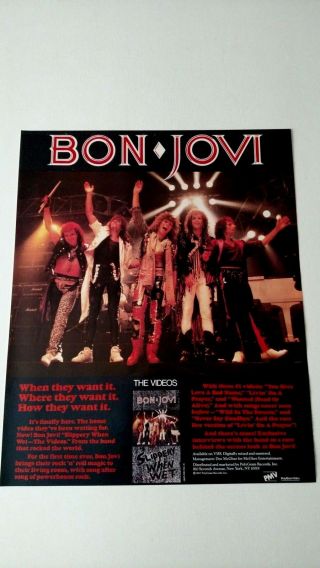 Bon Jovi " Slippery When Wet " (1987) Rare Print Promo Poster Ad