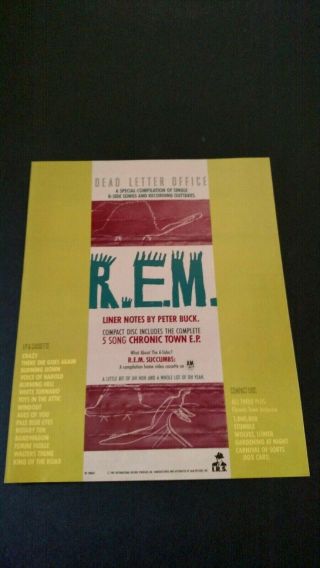 R.  E.  M.  " Dead Letter Office " (1987) Rare Print Promo Poster Ad
