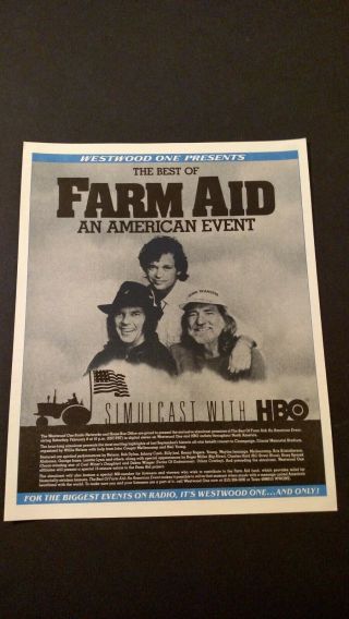 John Cougar Mellencamp & Willie " Farm Aid " Rare Print Promo Poster Ad