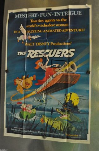 1977 Disney The Rescuers Release One Sheet Movie Poster Folded