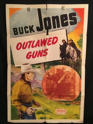 Outlawed Guns 1940 One Sheet Movie Poster Cowboy Western Country Buck Jones