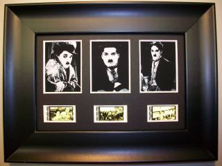 Charlie Chaplin Framed Trio Movie Film Cell Memorabilia - Compliments Dvd Poster