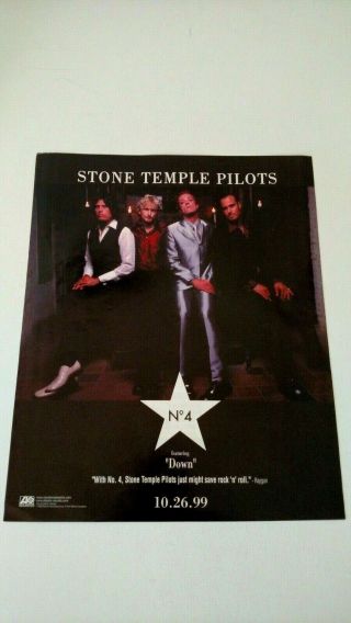 Stone Temple Pilots No.  4 " Down " 1999 Rare Print Promo Poster Ad